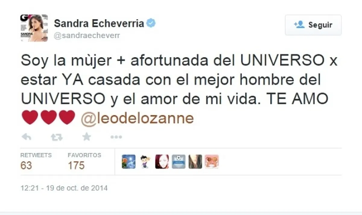 Casi al instante en el que se casaron, Sandra demostró su amor por su ahora marido Leo y lo agradecida que está con la vida por iniciar esta etapa.