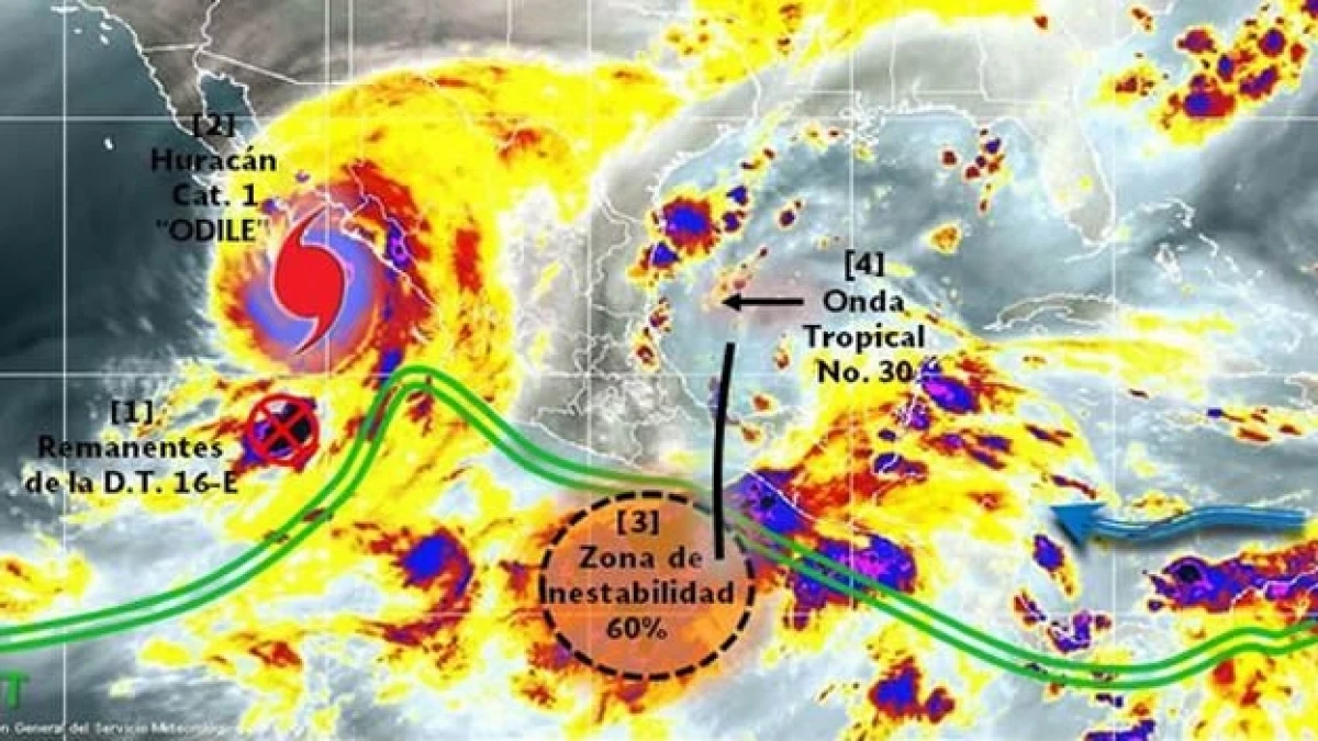 a baja presión que tiene un 60% de convertirste en depresión tropical en los próximos dos días, según la Conagua