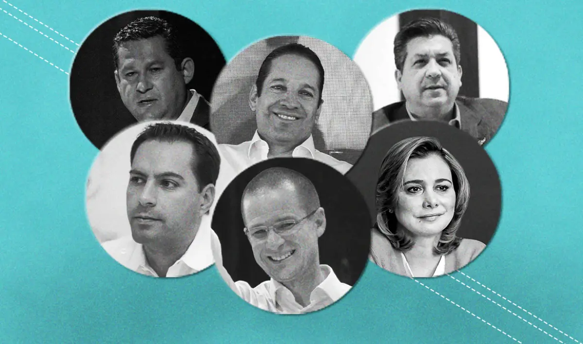 De derecha a Izquierda, Marko Cortés, líder nacional del PAN, Francisco Javier García Cabeza de Vaca, gobernador de Tamaulipas; Francisco Domínguez, exgobernador de Querétaro y Diego Sinhue de Guanajuato.