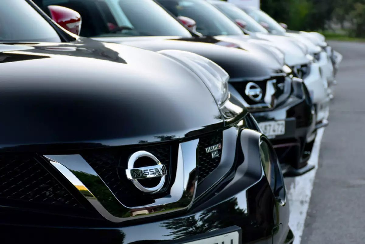 Nissan cars in a row