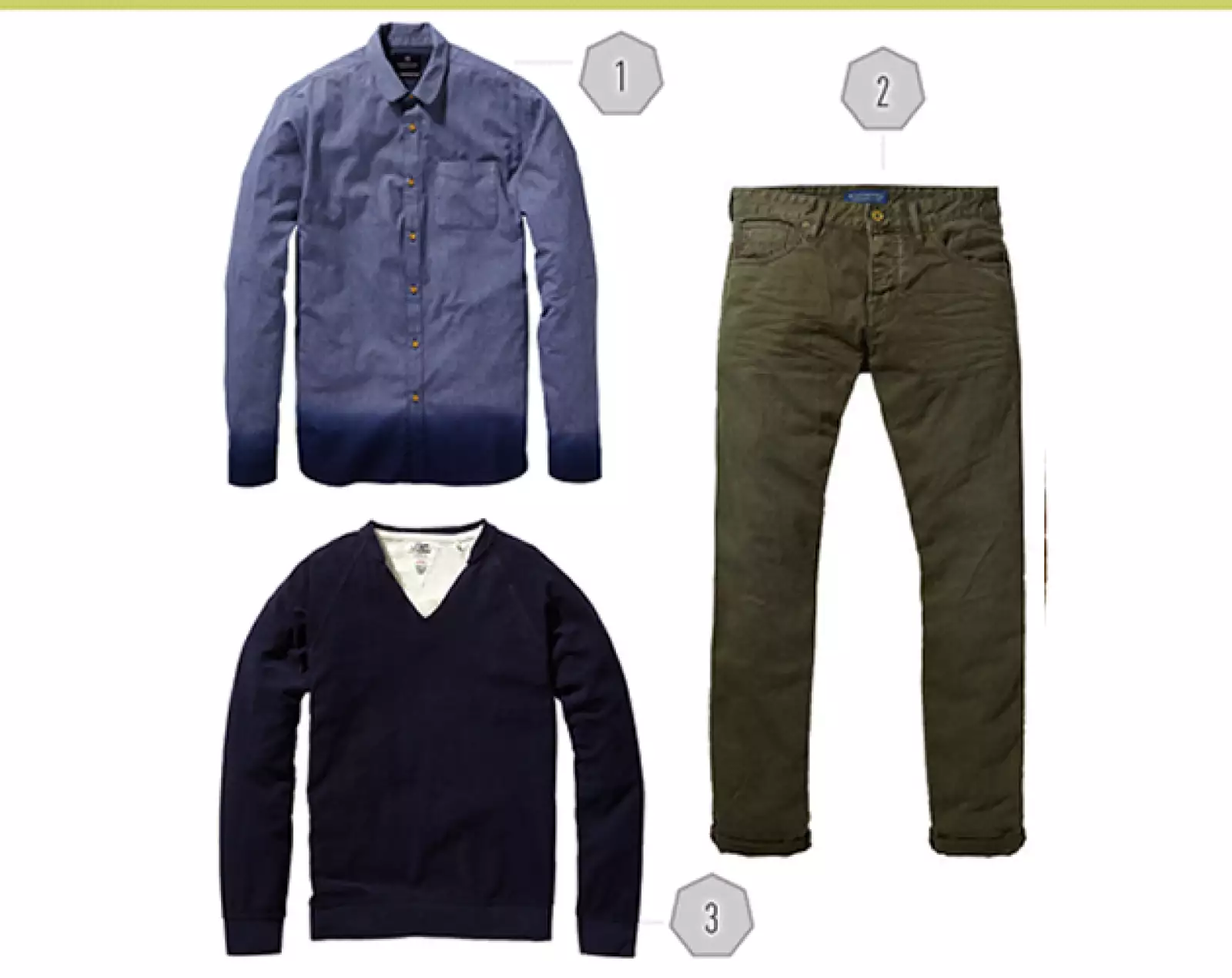 El verde es el color de la temporada, por eso decidimos armar un look que incorporar este tono de manera divertida. El deslavado de la camisa y el corte del suéter complementan los pantalones de ma...