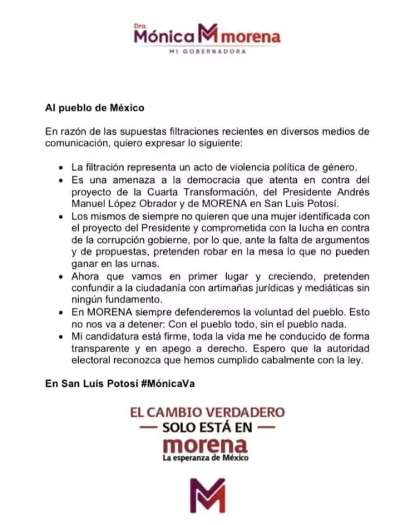 Postura de Mónica Rangel 