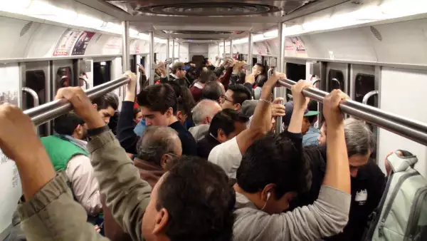 Scenery Of People Inside Mexico City Metro During Rush Hour. Mexico
