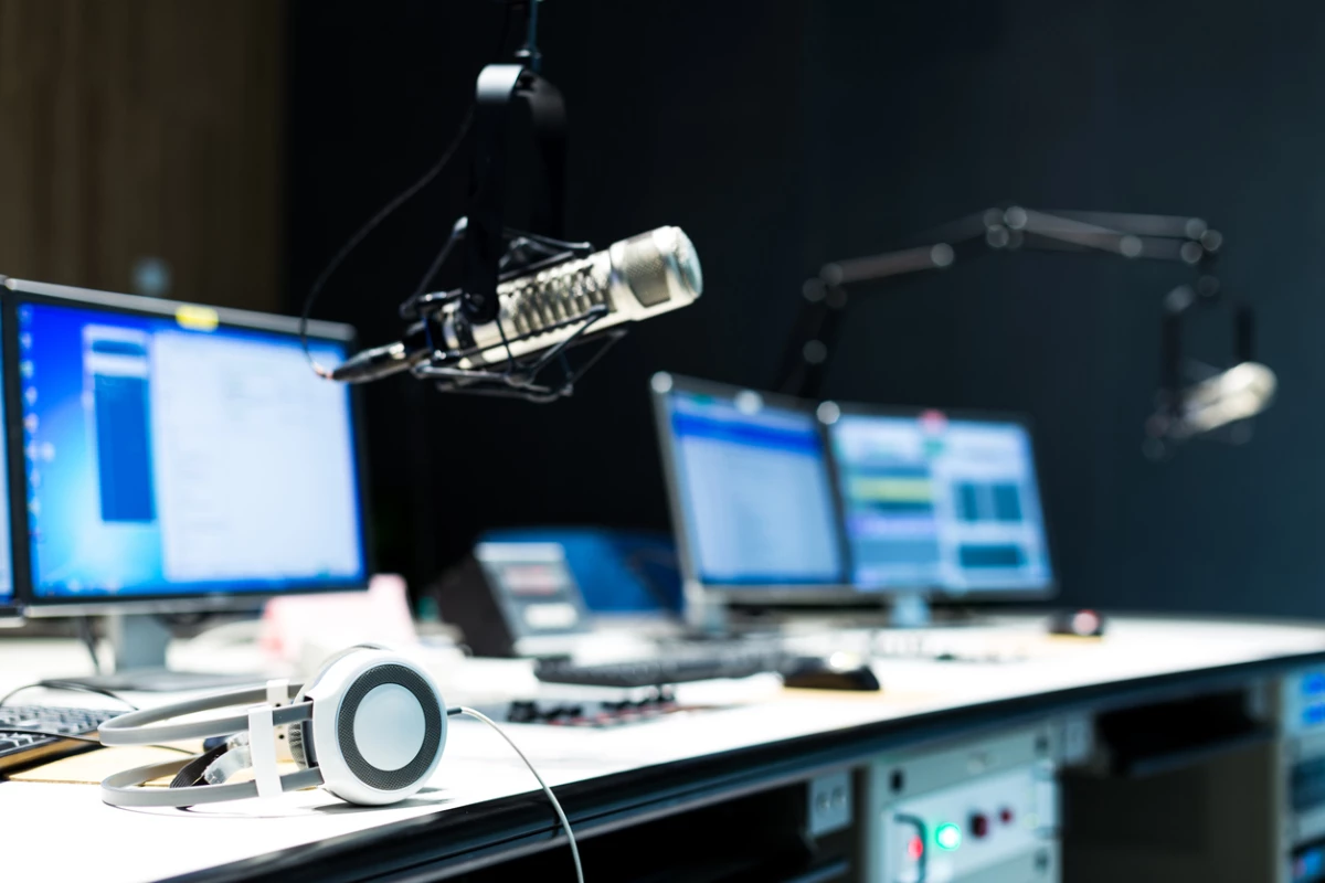 modern equipment in broadcast studio