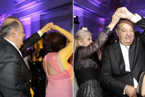 Carlos Slim bailando con Perla Ortega y Carla Estrada.
