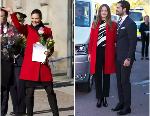 Sofia Hellqvist llevó el mismo saco rojo que la princesa Victoria.