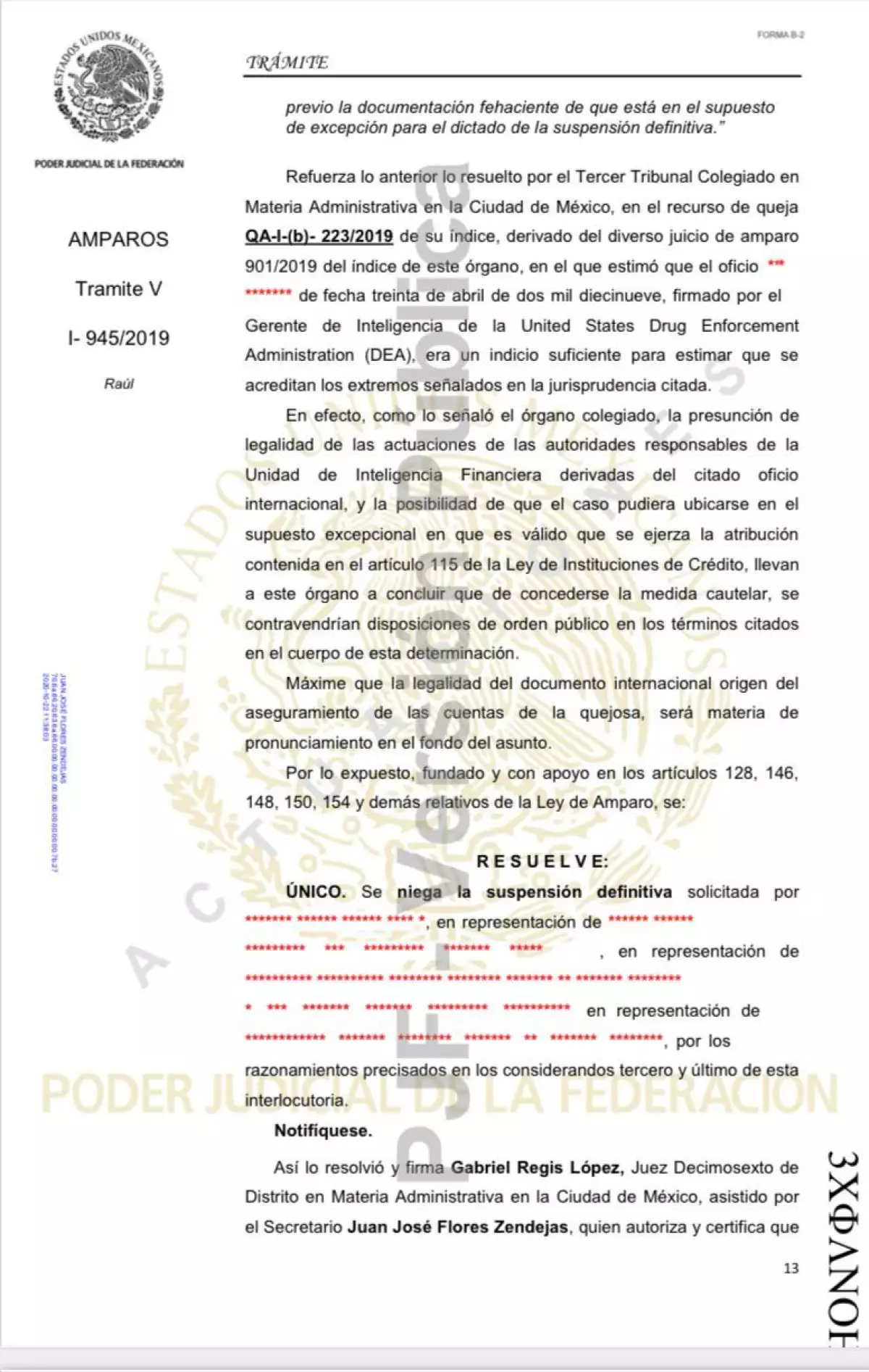 En un juicio de amparo iniciado por el empresario se dio a conocer la petición de investigación de la DEA a él y otras dos personas.