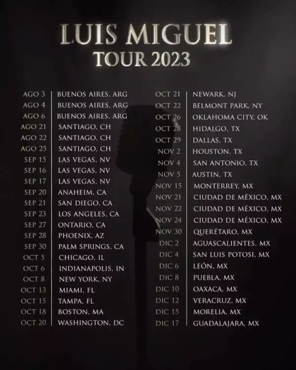 Las fechas de los conciertos de la gira 2023 de Luis Miguel