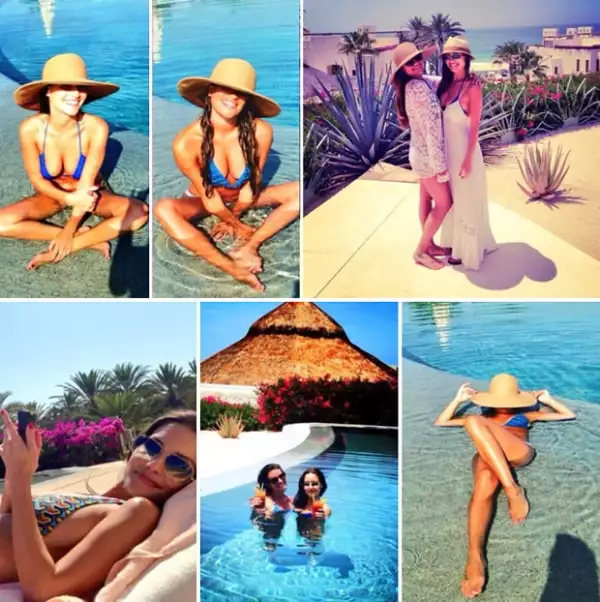 Su amiga lució un bikini azul igual que Lea.