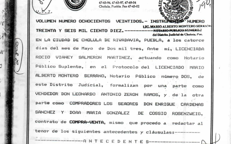 Escritura de Enrique Cárdenas