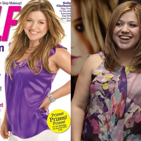 La cantante Kelly Clarkson causó polémica tras aparecer en una revista de salud, y haber sido retocada en exceso, desde el color de su piel, la celulitis de los brazos, e incluso su estructura facial.