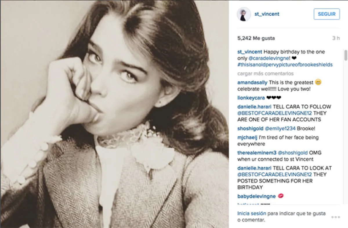 La novia de Cara Delevingne la felicitó con una fotografía de Brooke Shields y con una romántica dedicatoria.