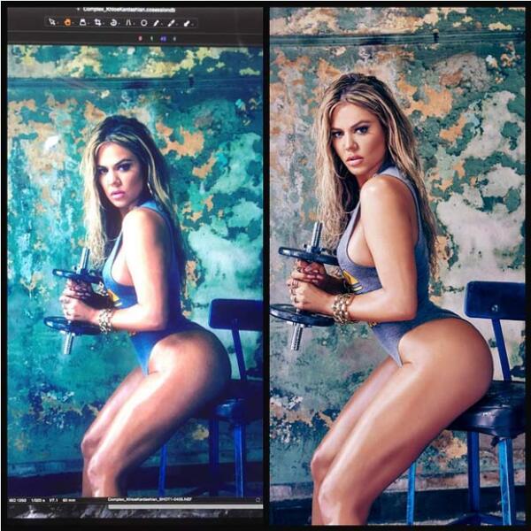 Asimismo, la hermana de Kim respondió a todas las críticas por su cuerpo a través de Instagram, mostrando la foto original y la otra con retoque.
