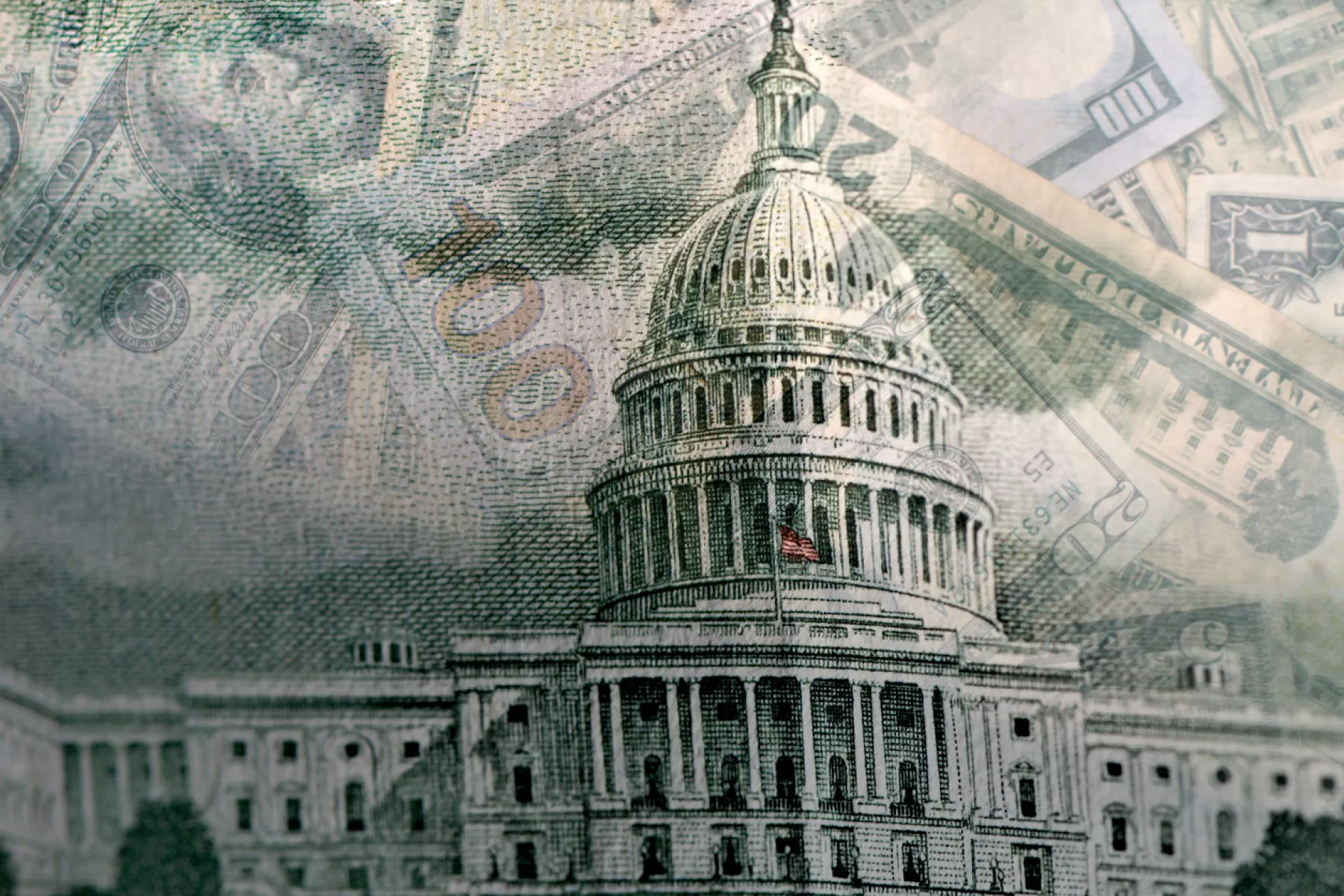 Capitolio de Estados Unidos rodeado de dólares