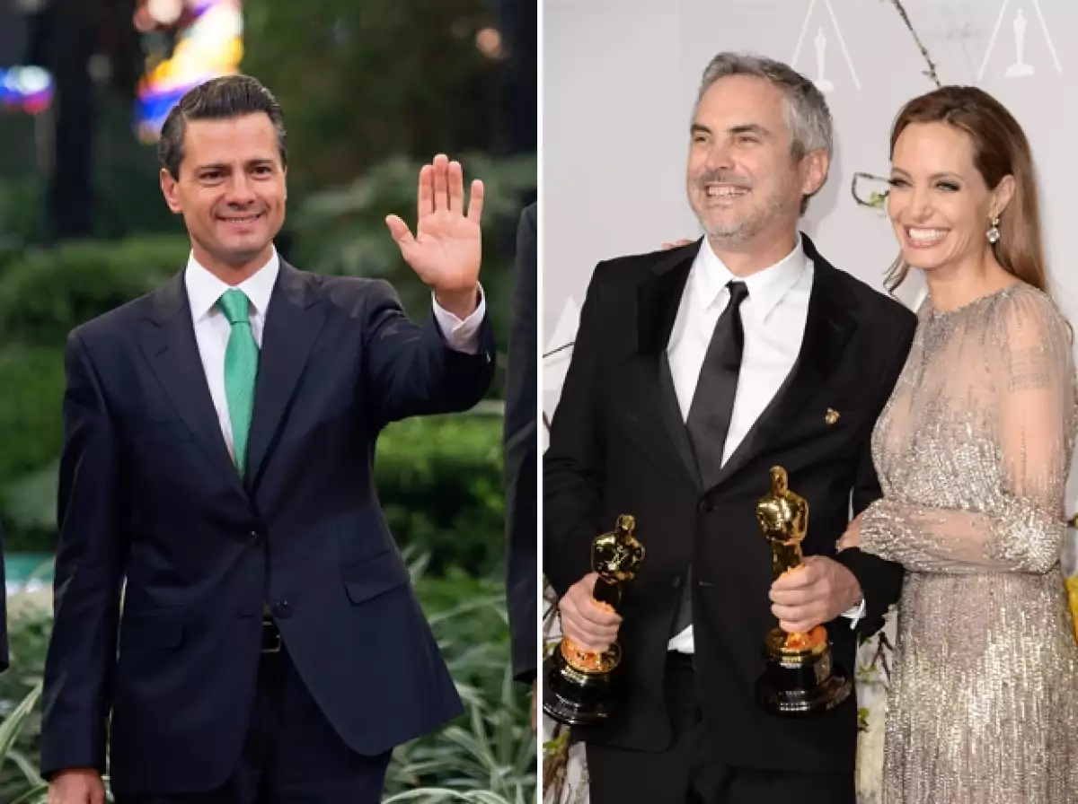 Luego de recibir el galardón dorado, Alfonso Cuarón posó con Angelina Jolie, de quien recibió la esperada estatuilla.