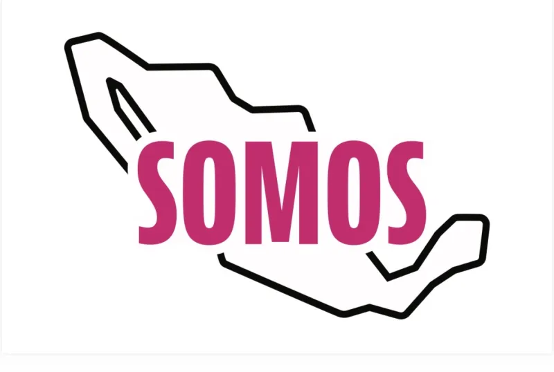 El nuevo logo de Somos México tiene en color rosa la palabra "Somos" sobrepuesta a la silueta, marcada en color negro, de la República Mexicana.