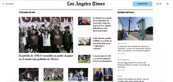 Captura de pantalla de la portada de la edición en español del periódico Los Ángeles Times de la mañana del 5 de junio de 2022. 