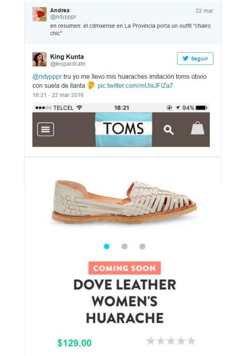 Estos fueron algunos de los tuits que publicaron en referencia al precio elevado de Toms por unos huaraches.