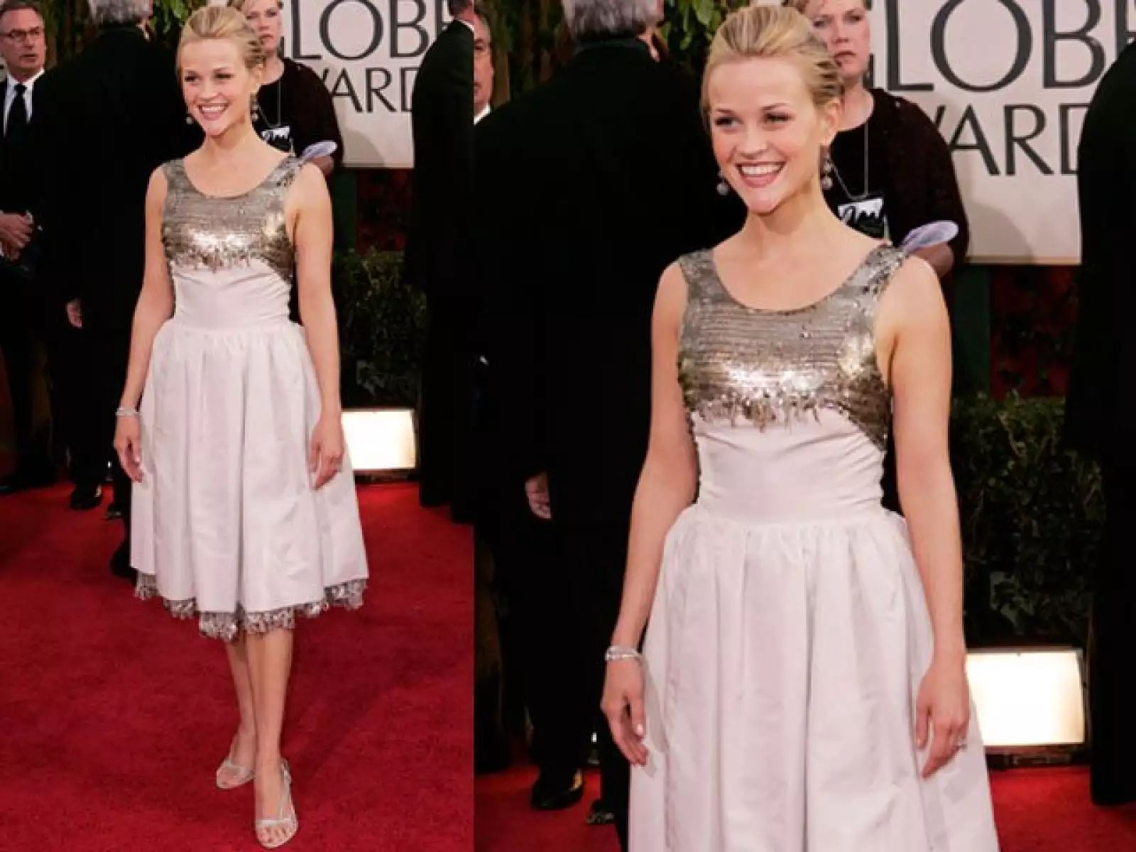 Reese Witherspoon llegó a la 63 entrega anual de los Globos de Oro con un vestido de cóctel brillante Chanel.