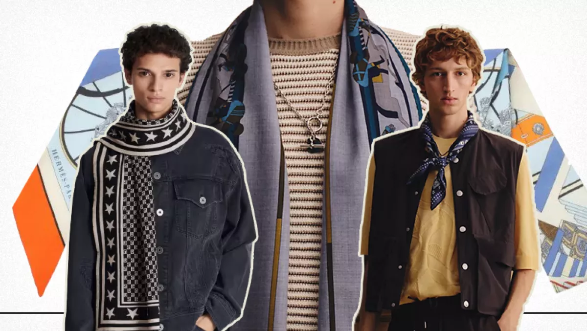 Foto collage de tres modelos que usan mascadas en el cuello