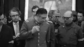 Primera conferencia de prensa del general Augusto Pinochet en la Academia Militar, después del golpe de estado militar en Santiago, el 11 de septiembre de 1973.