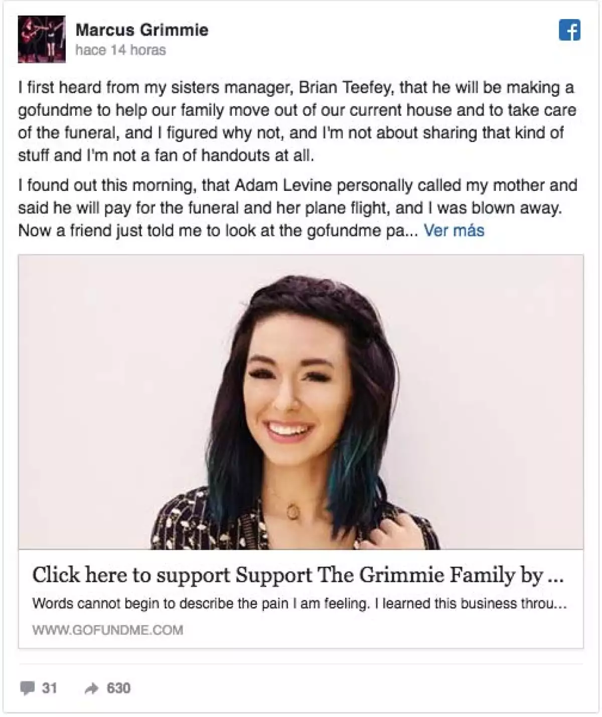 La noticia se dio a conocer por el hermano mismo de Chris.