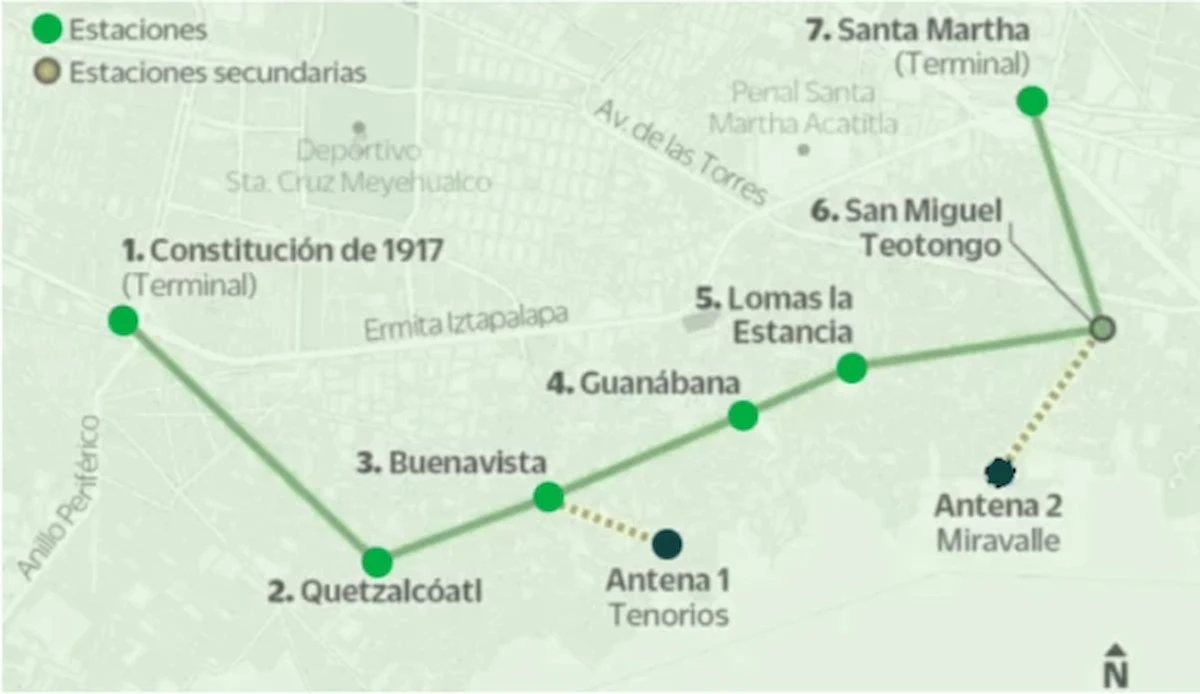 Mapa Cable Bus Línea 2 del Cablebús en Iztapalapa, CDMX: inauguración, estaciones ...