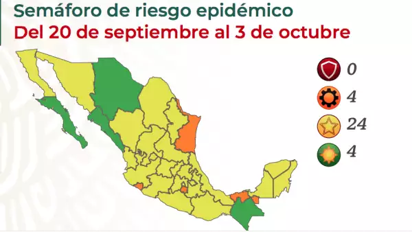 Mapa COVID México, semáforo del 20 de septiembre al 3 de octubre