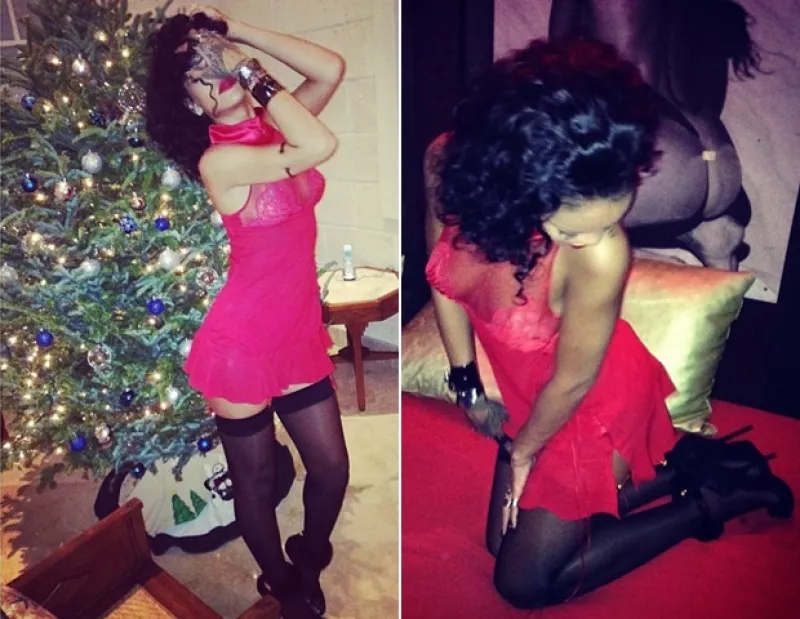 La cantante originaria de Barbados compartió unas imágenes en Instagram en las que presume su diminuta vestimenta durante una fiesta de Navidad.