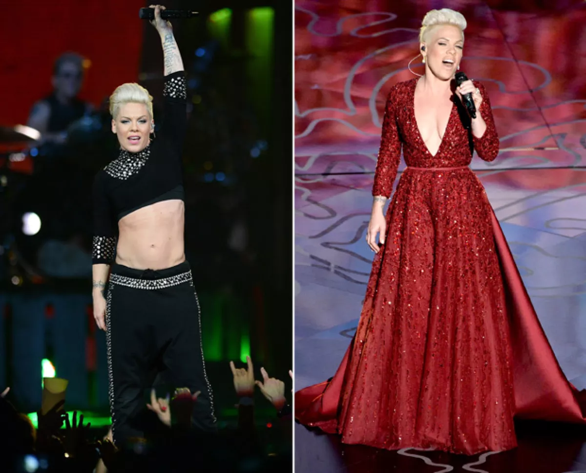 Así lució Pink durante la entrega de los Premios de la Academia en 2014.