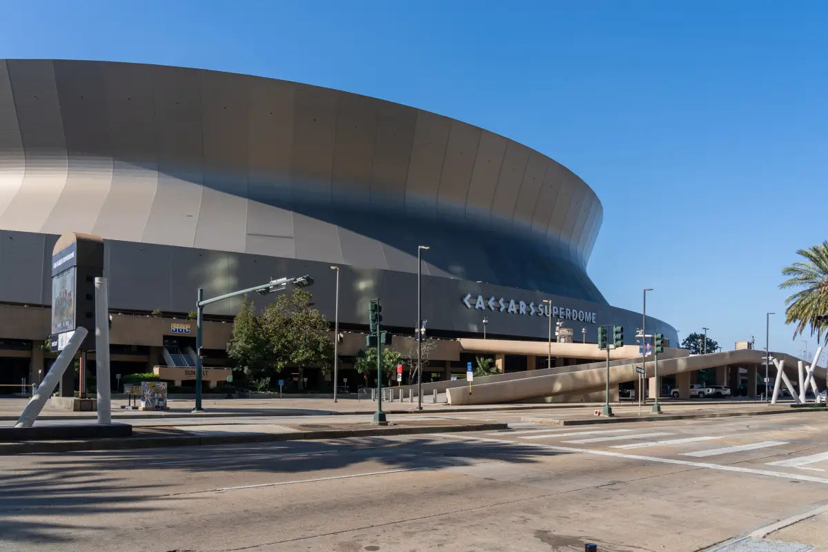 Caesars Superdome sign on the building in New Orleans, Louisiana, USA.
