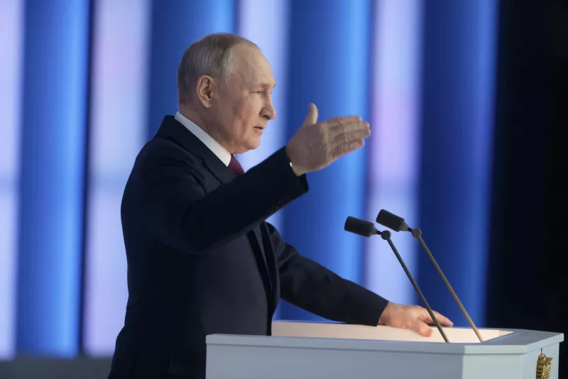 El presidente ruso Vladimir Putin da un discurso. 