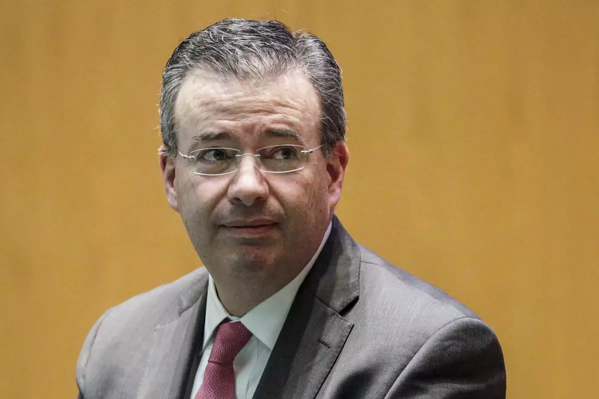 Mexico's Central Bank Governor Alejandro Diaz de Leon looks on during a conference in Mexico City