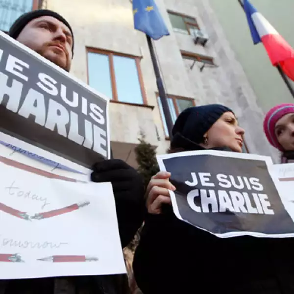Periodistas ucranianos marcharon en la ciudad de Kiev.