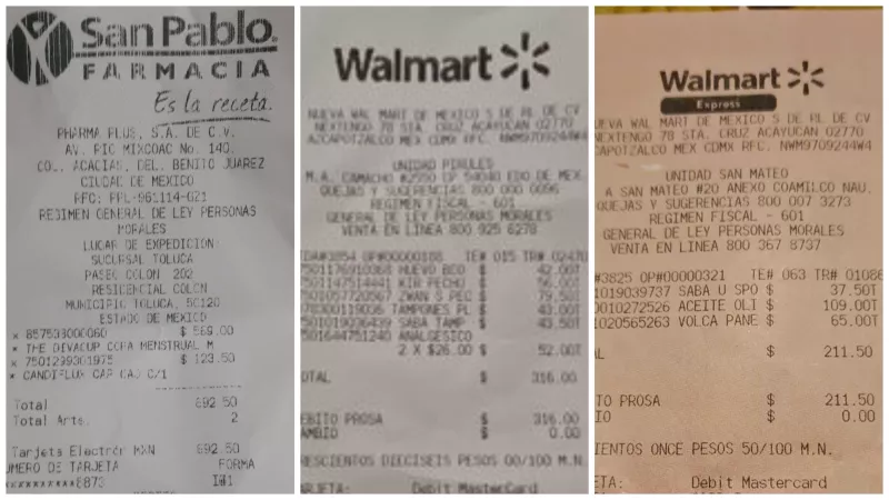 Tickets de compra toallas, tampones y copas