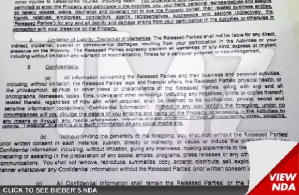 Este es el supuesto documento que el astro pop hace firmar a sus invitados.