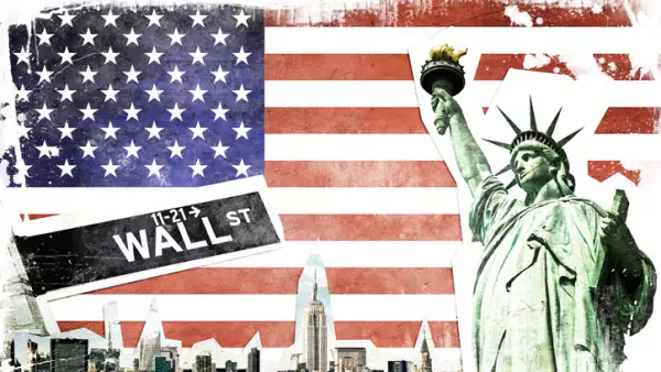 New York City vintage collage, US flag background
