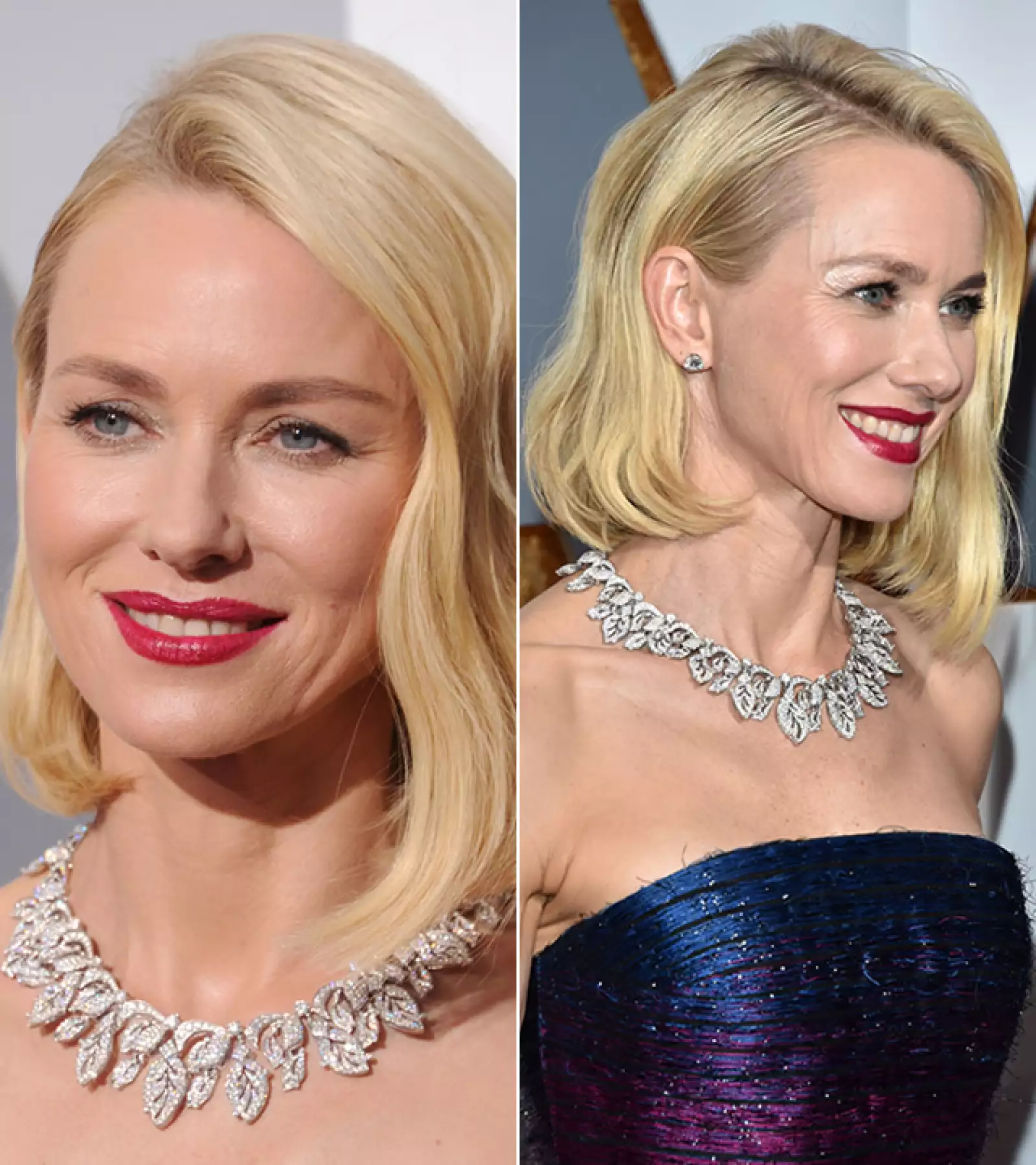 Nos encanta el short bob de Naomi Watts, y combinado con labios rojos y sombras ligeras y metálicas, la actriz recibió muchísimos aplausos en la alfombra roja.