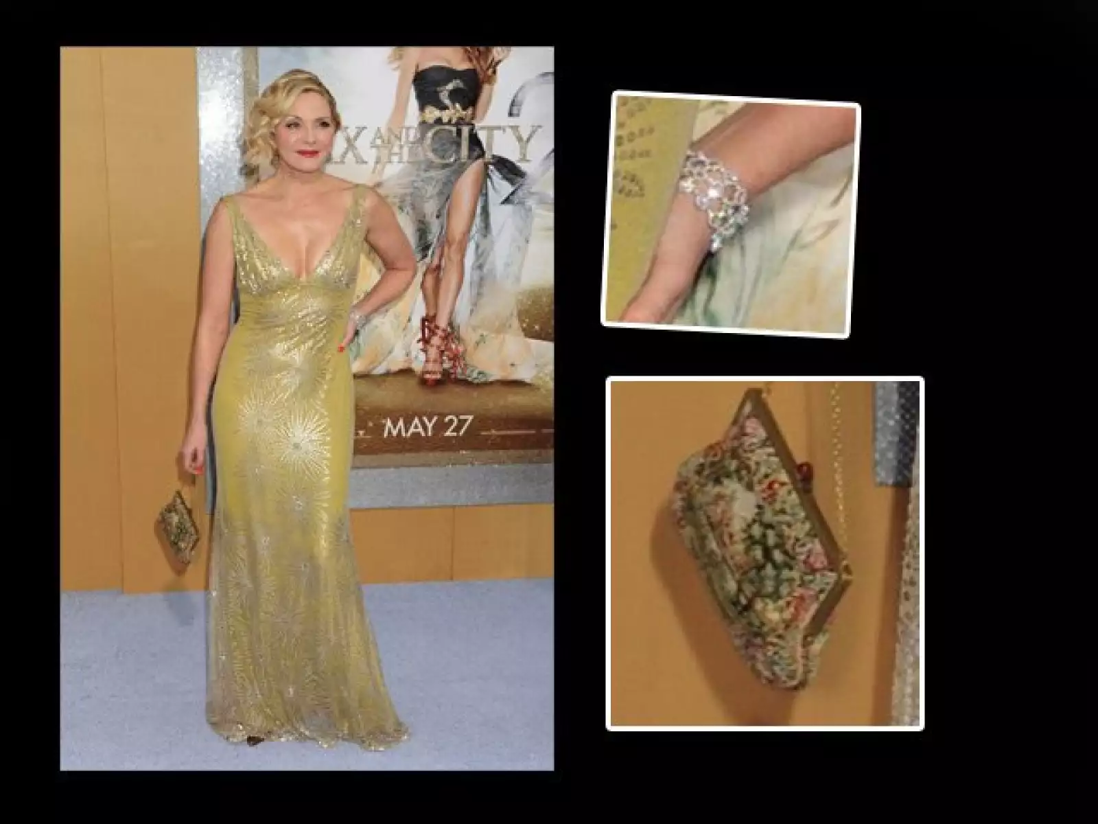 El toque perfecto lo consiguió con este vestido dorado de Naeem Khan y con el peinado al estilo de la década de los 40.