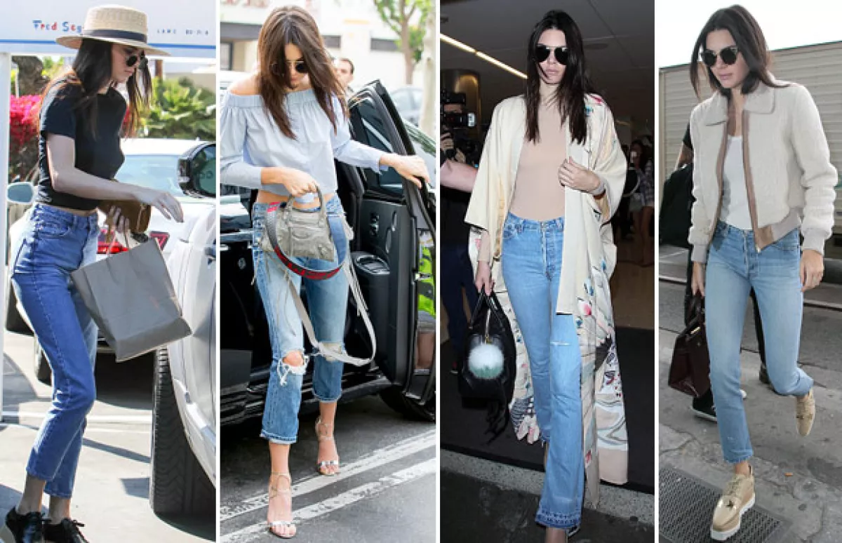 Actualmente los jeans son la principal prenda que usamos debido a su comodidad y sus múltiples diseños. Kendall Jenner es una de las it girls que han impuesto estilos desde jeans acampanados, hasta los moomy jeans.
