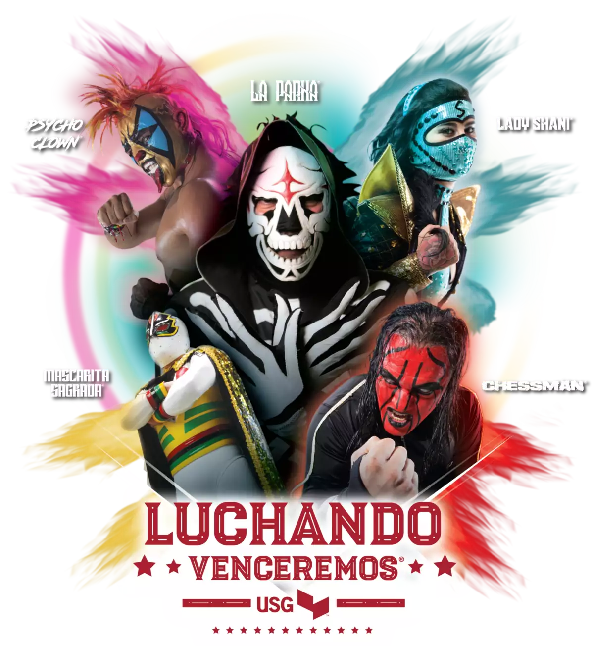 Cartel de la campaña Luchando Venceremos, de USG y Lucha Libre AAA.