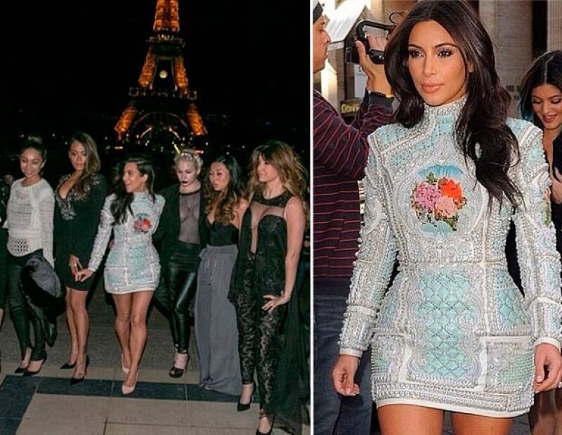 Kim lució espectacular con un vestido blanco con detalles de pedrería y listón de la firma Balmain.