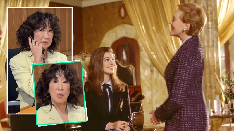 Sandra Oh y Anne Hathaway recrean una escena de "El diario de la princesa".jpg