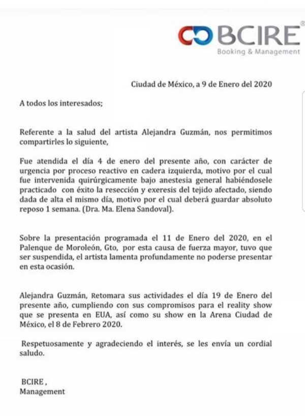 Comunicado Alejandra Guzmán