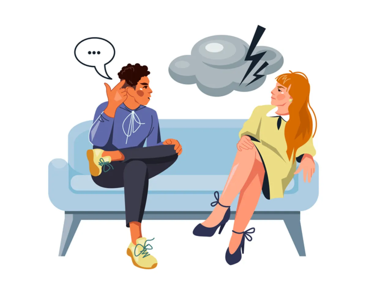 Mujer y hombre discutiendo por mal humor