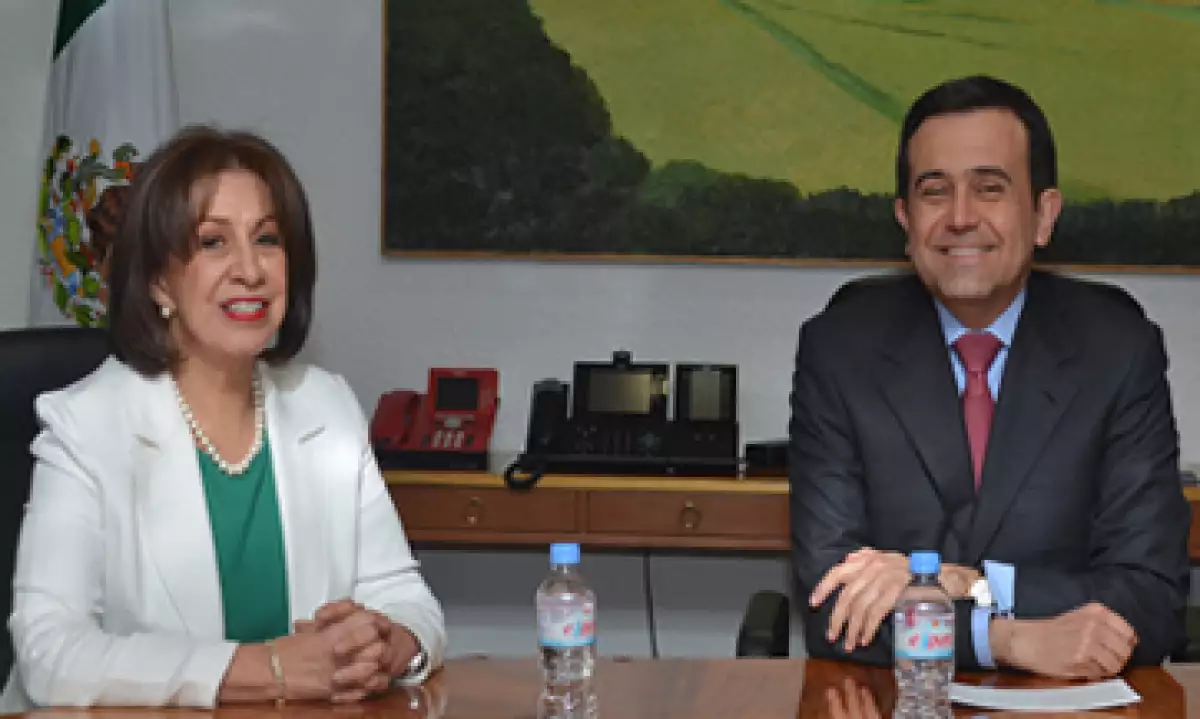 El titular de Economía, Ildefonso Guajardo (der), anunció el nombramiento de Rocío Ruiz Chávez como subsecretaria de Competitividad. (Foto: tomada de la Secretaría de Economía)