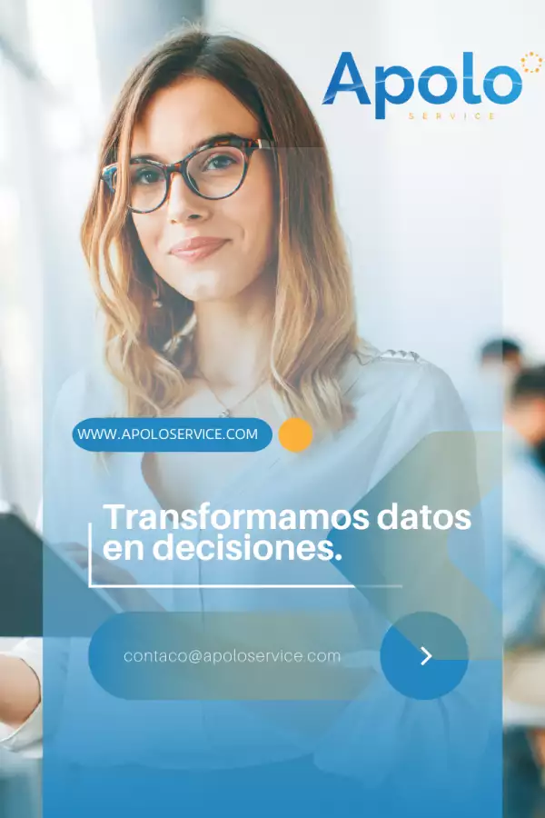 Una mujer profesional de fondo y al frente el anuncio de Apolo Service