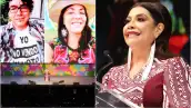 Ximena Guzmán y José Muñoz (lado izquierdo) y Clara Brugada (lado derecho). 