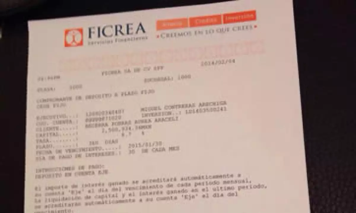 Recibo de depósito entregado por Ficrea a Daniela Butrón, ahorradora defraudada por la sofipo.(Foto: Cortesía)