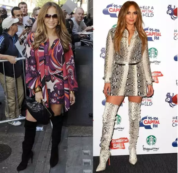 El vestido de colores es de Emilio Pucci y el de estampado de pitón es de Chloé.